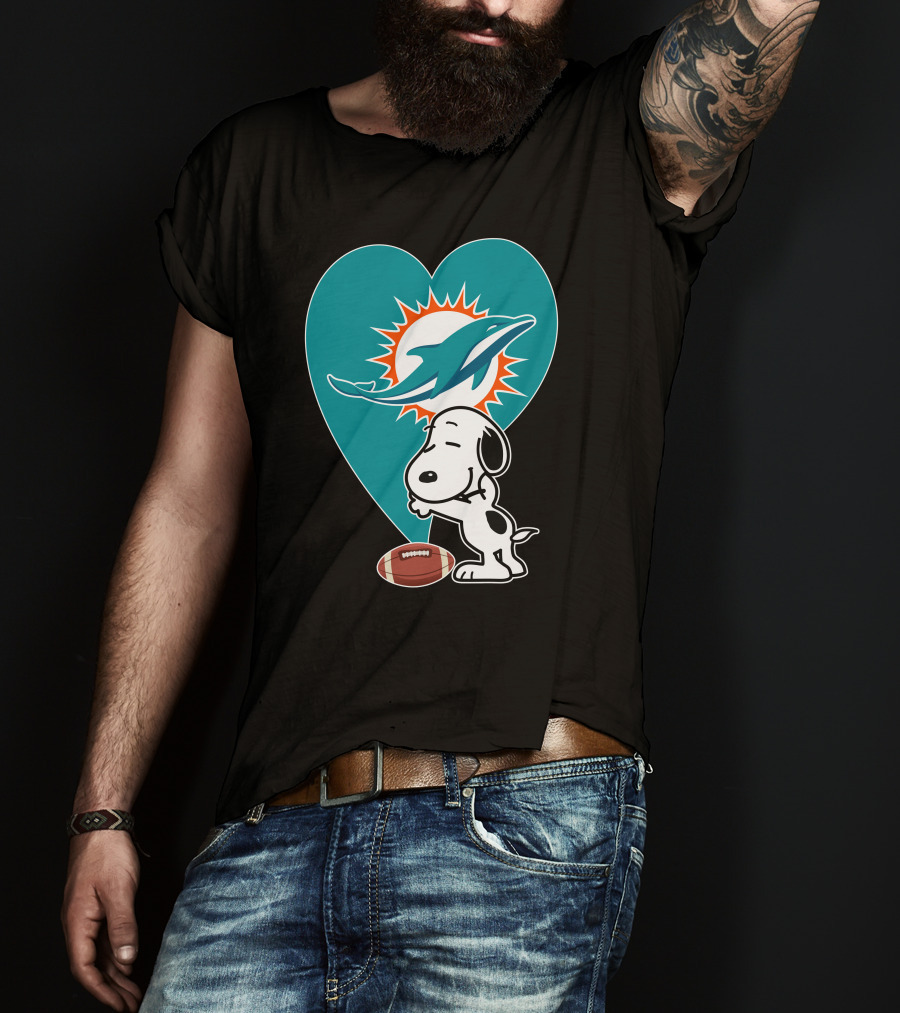 Miami Dolphins Snoopy Heart Hug Football T-Shirt