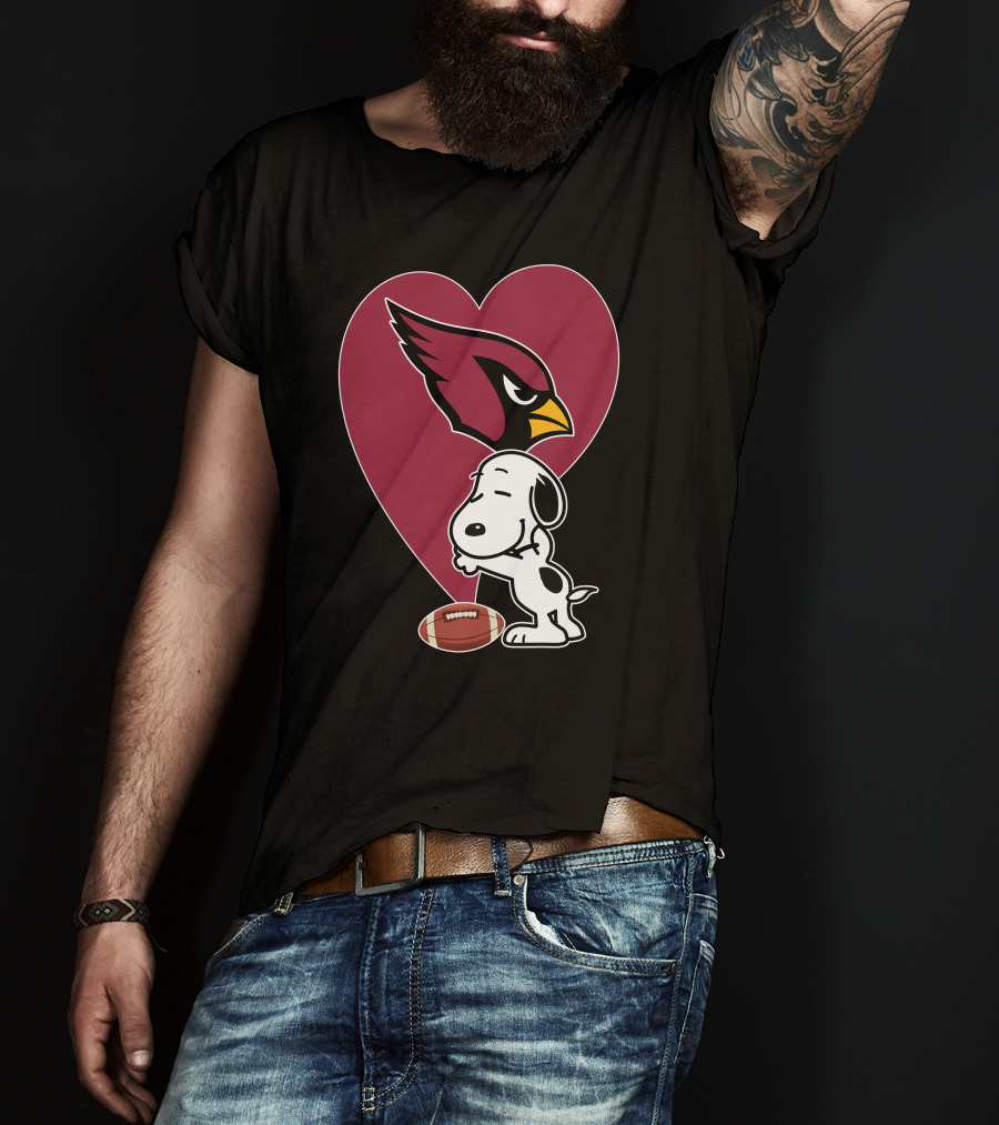 Arizona Cardinals Snoopy Hug Football Heart T-Shirt