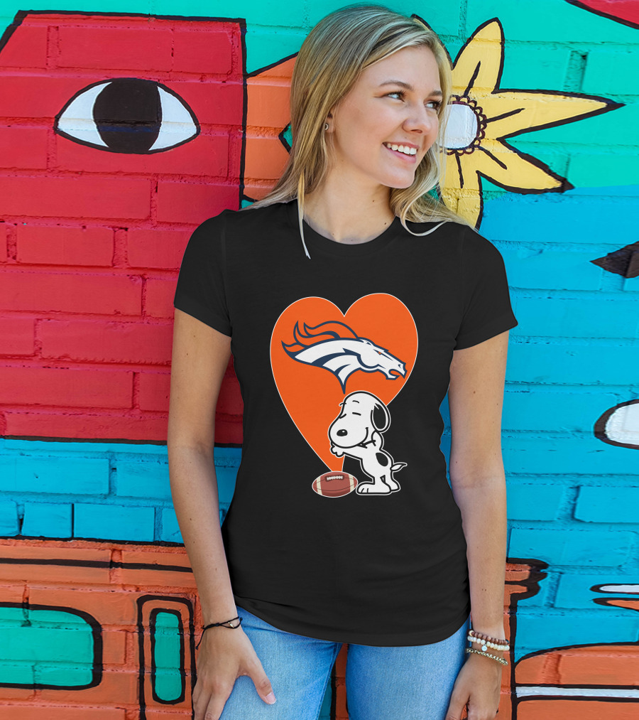 Denver Broncos Snoopy Hug Heart Logo Football T-Shirt