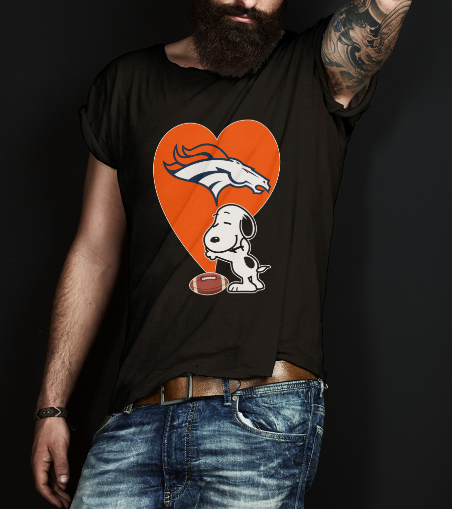 Denver Broncos Snoopy Hug Heart Logo Football T-Shirt