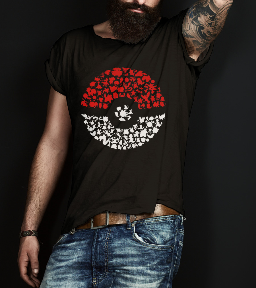 PokEmon 146A PokE Ball Design With Red And White T-Shirt