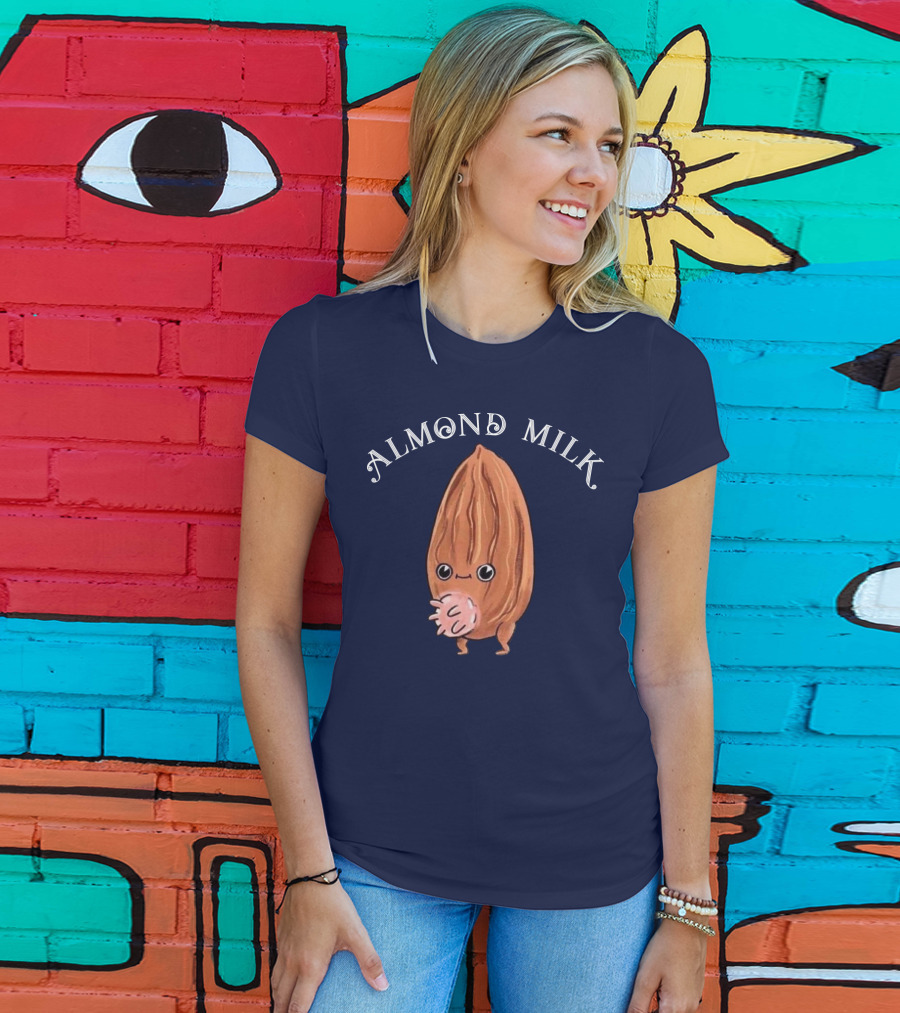 ALMOND MILK Cute Cartoon Character With Large Eyes And Smiling Face T-Shirt