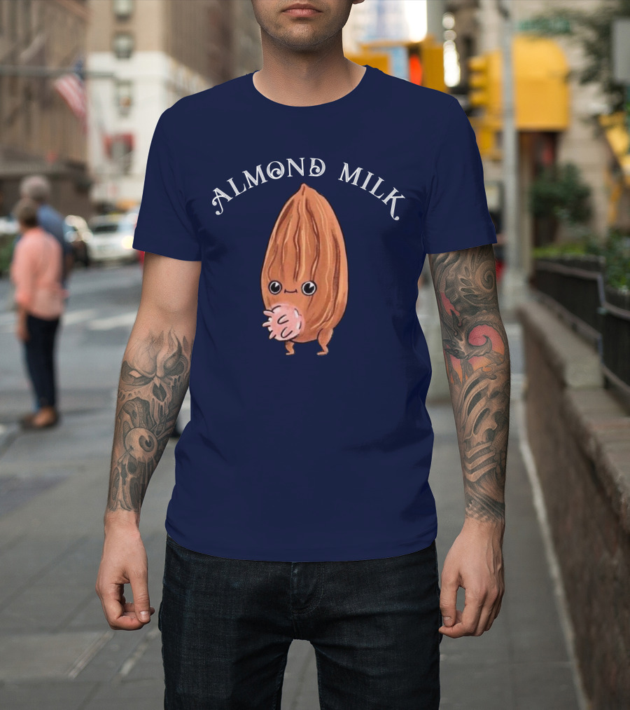 ALMOND MILK Cute Cartoon Character with Large Eyes and Smiling Face T-Shirt