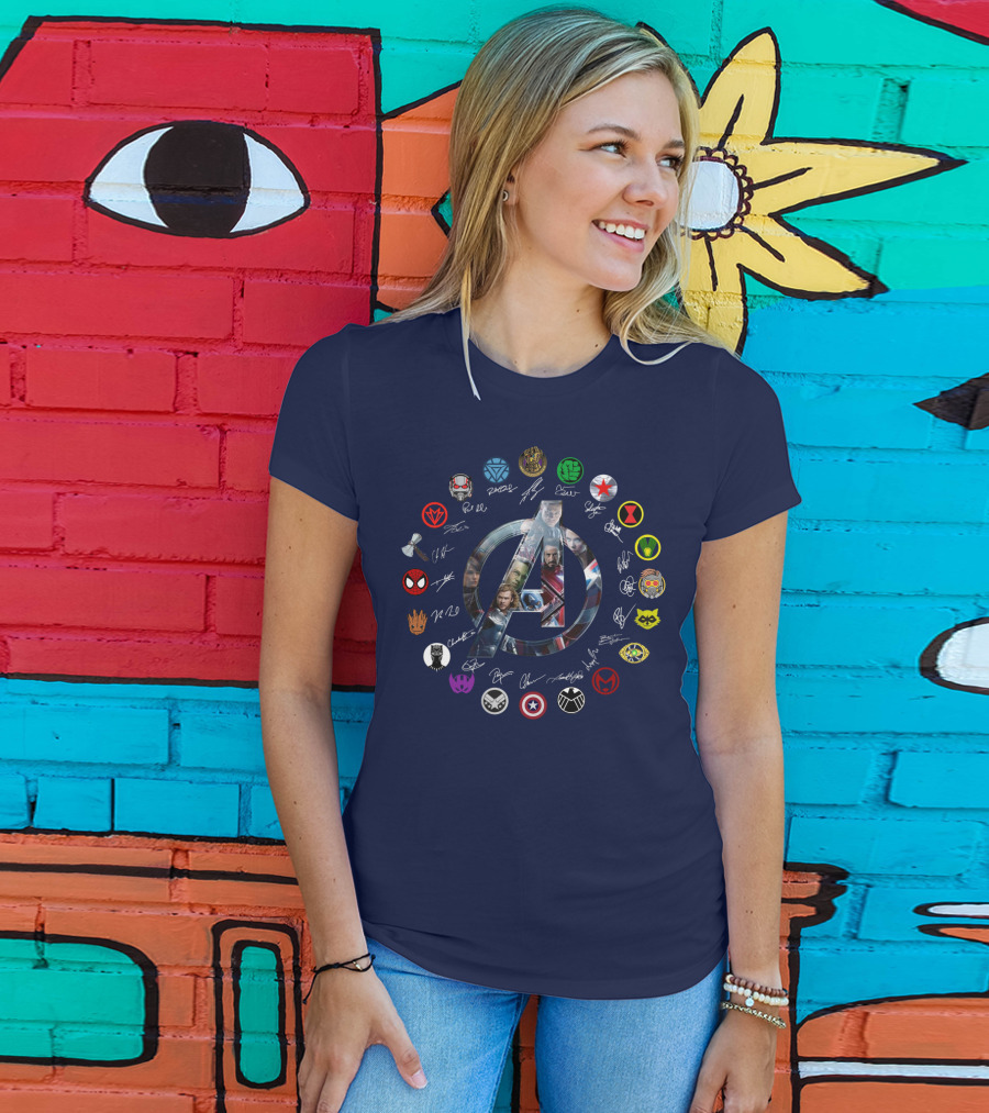 Avengers Endgame Emblem With Iconic Superhero Logos T-Shirt