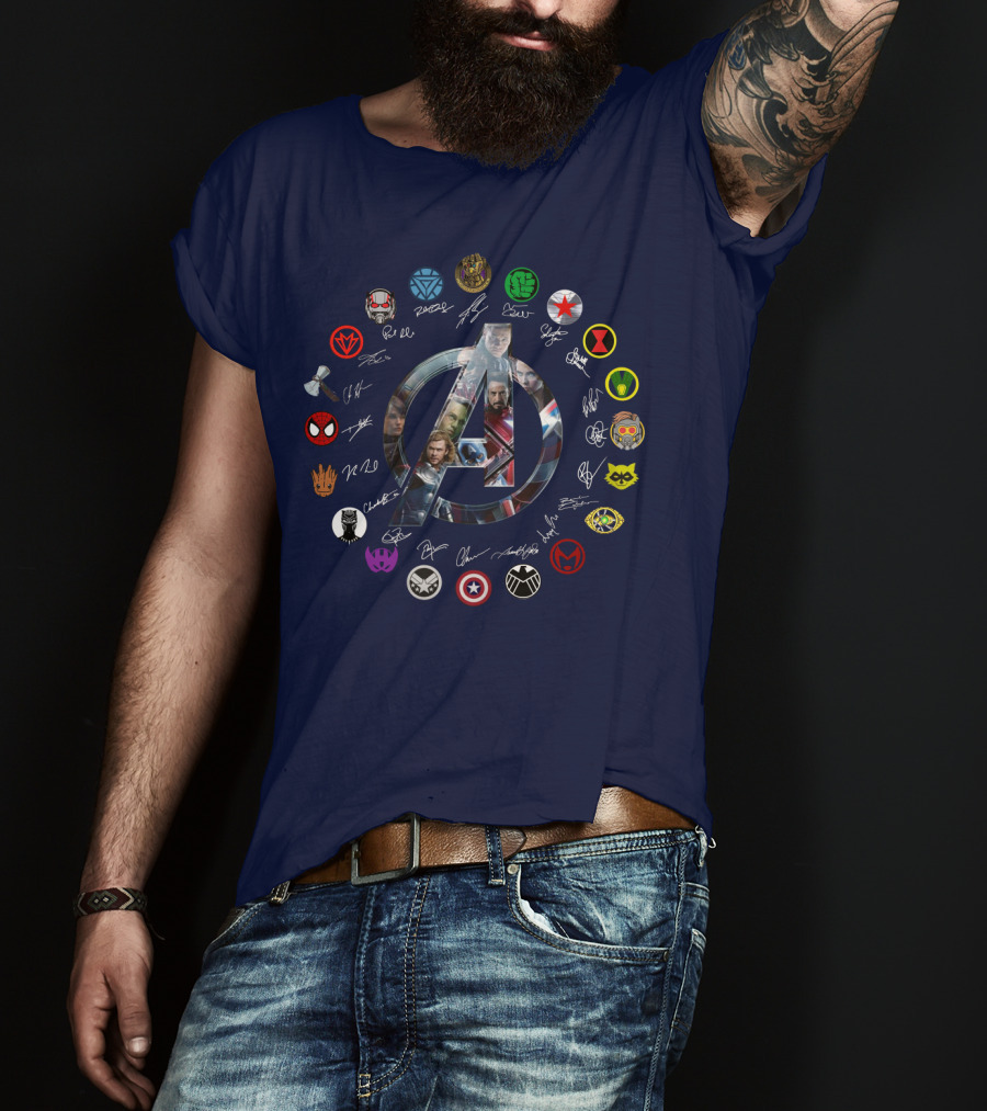 Avengers Endgame Emblem With Iconic Superhero Logos T-Shirt