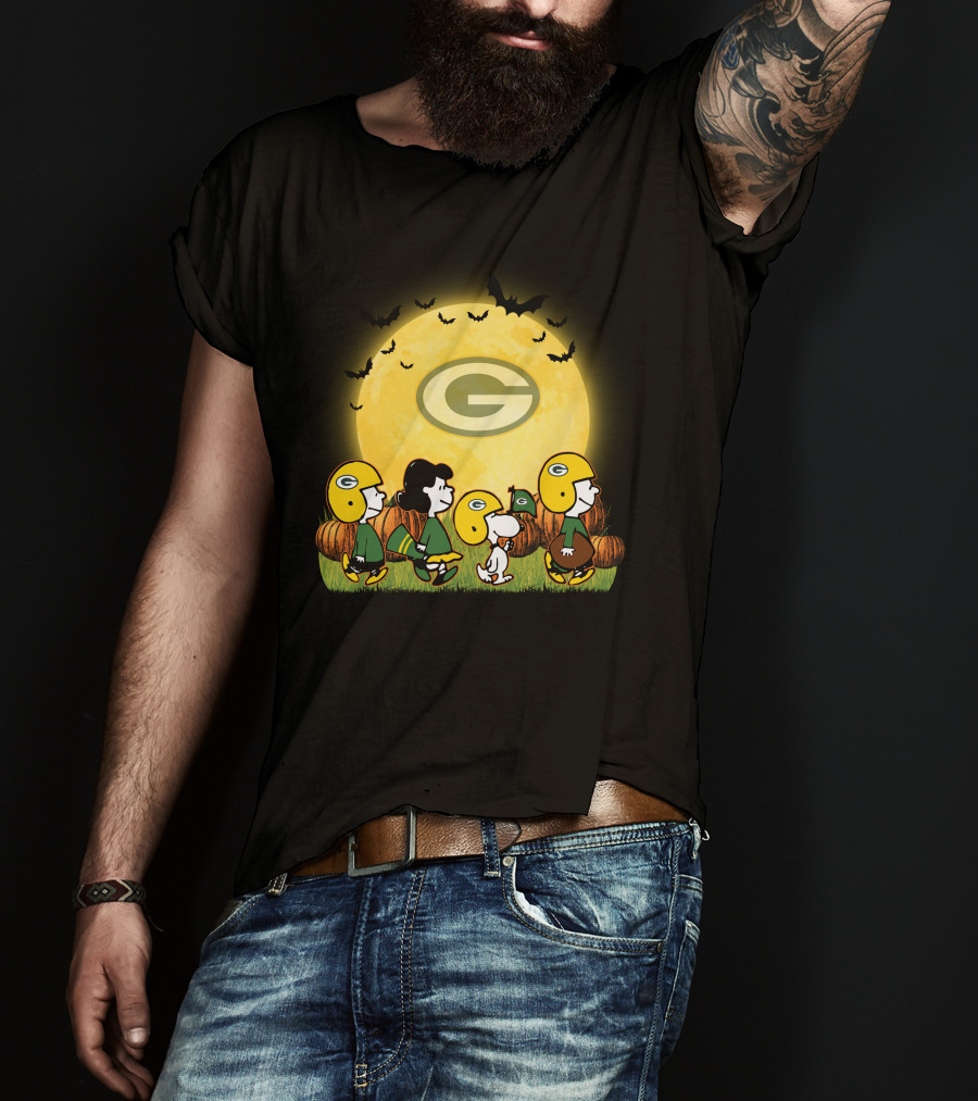 Green Bay Packers Snoopy Halloween Moon Pumpkins T-Shirt