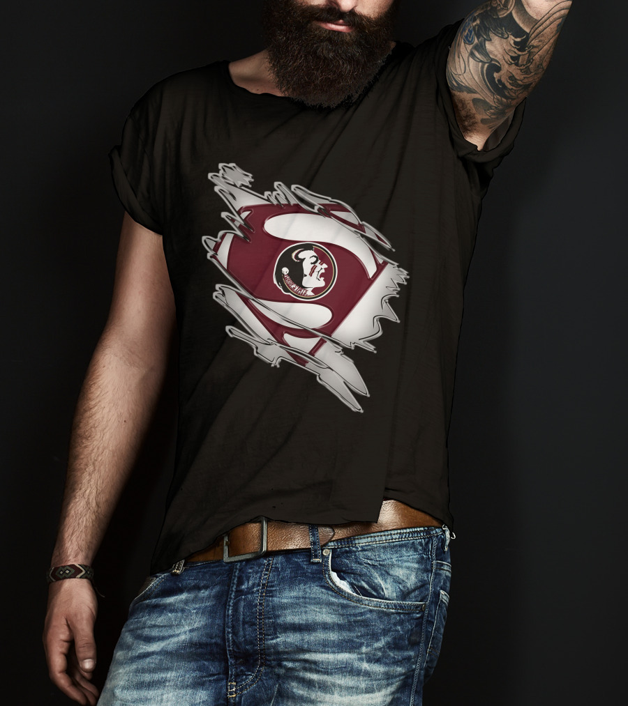 Florida State Seminoles Superman Logo Icon With Torn Suit Effect T-Shirt