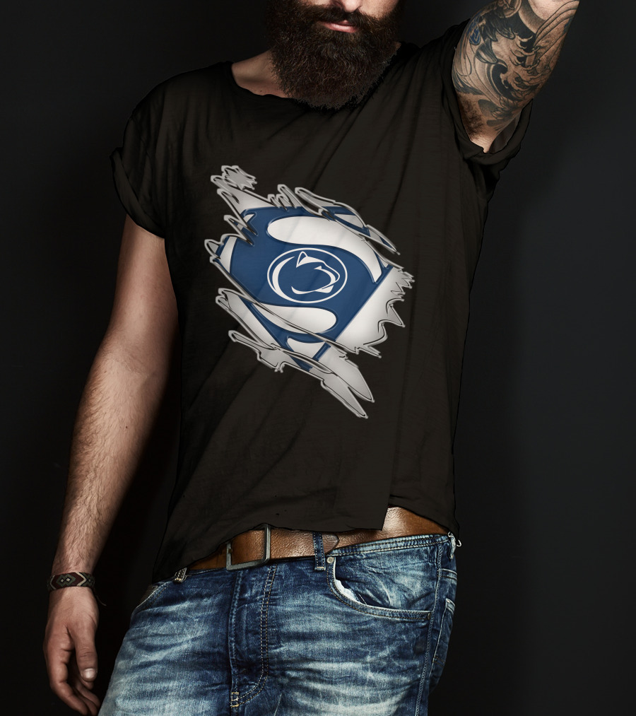 Penn State Nittany Lions Superman Logo Blue And White Shield T-Shirt