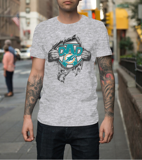 Shirt: Super Dad Miami Dolphins Logo Torn Reveal T-Shirt Super Dad Miami Dolphins Logo Torn Reveal T-Shirt