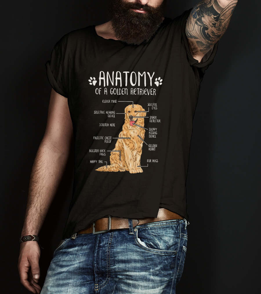 Anatomy Of A Golden Retriever Clever Mind Soulful Eyes Sloppy Kissing Device Happy Tail Booster Back Paws T-Shirt