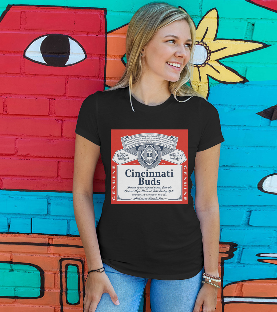 Cincinnati Buds Budweiser Lager Beer Label Genuine Anheuser Busch T-Shirt