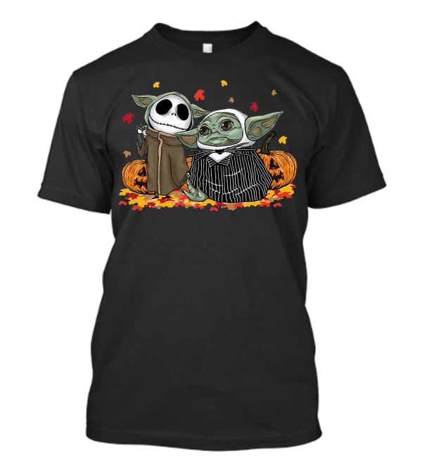 Pumpkin Halloween Baby Yoda Jack Skellington Autumn Leaves T-Shirt