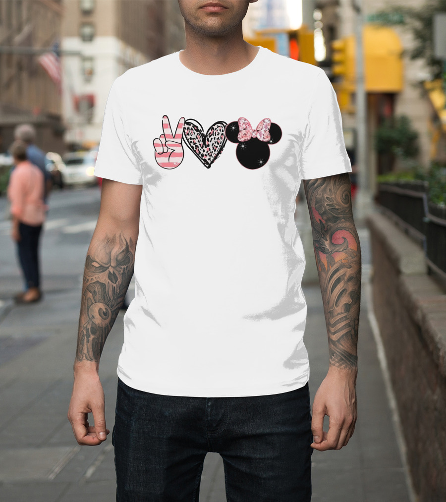 Minnie Peace Love Magic Leopard Print Sparkle Bow T-Shirt