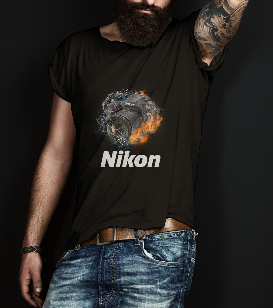 Nikon Camera Immersed In Water And Fire Elements T-Shirt