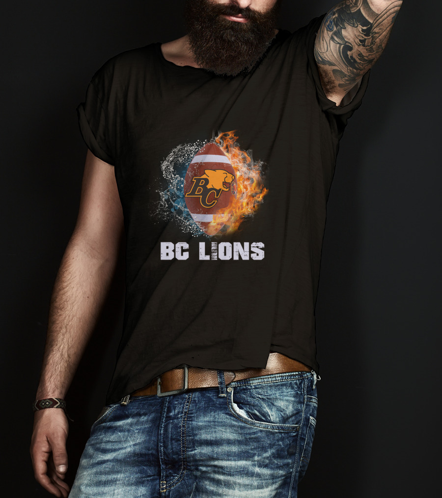 BC Lions Football Logo With Fire And Water Elements T-Shirt