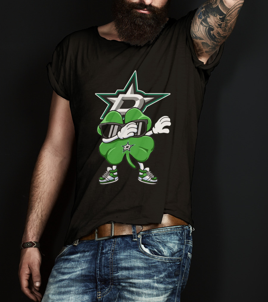 Dallas Stars Clover Dabbing Logo With Sneakers T-Shirt