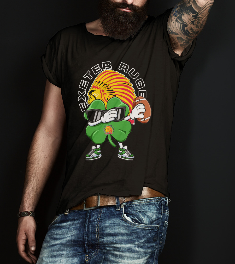 Exeter Rugger Chiefs Shamrock With Sunglasses And Rugby Ball T-Shirt