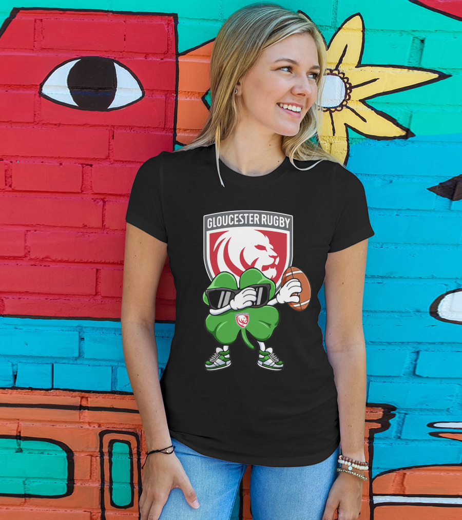 Gloucester Rugby Shamrock Lion Logo With Rugby Ball T-Shirt