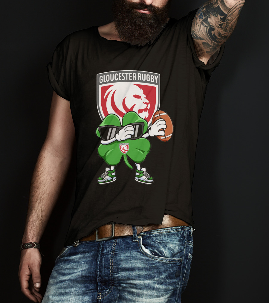 Gloucester Rugby Shamrock Lion Logo With Rugby Ball T-Shirt