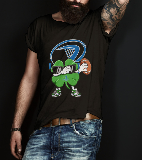 Leinster Rugby Shamrock Mascot Holding Rugby Ball T-Shirt