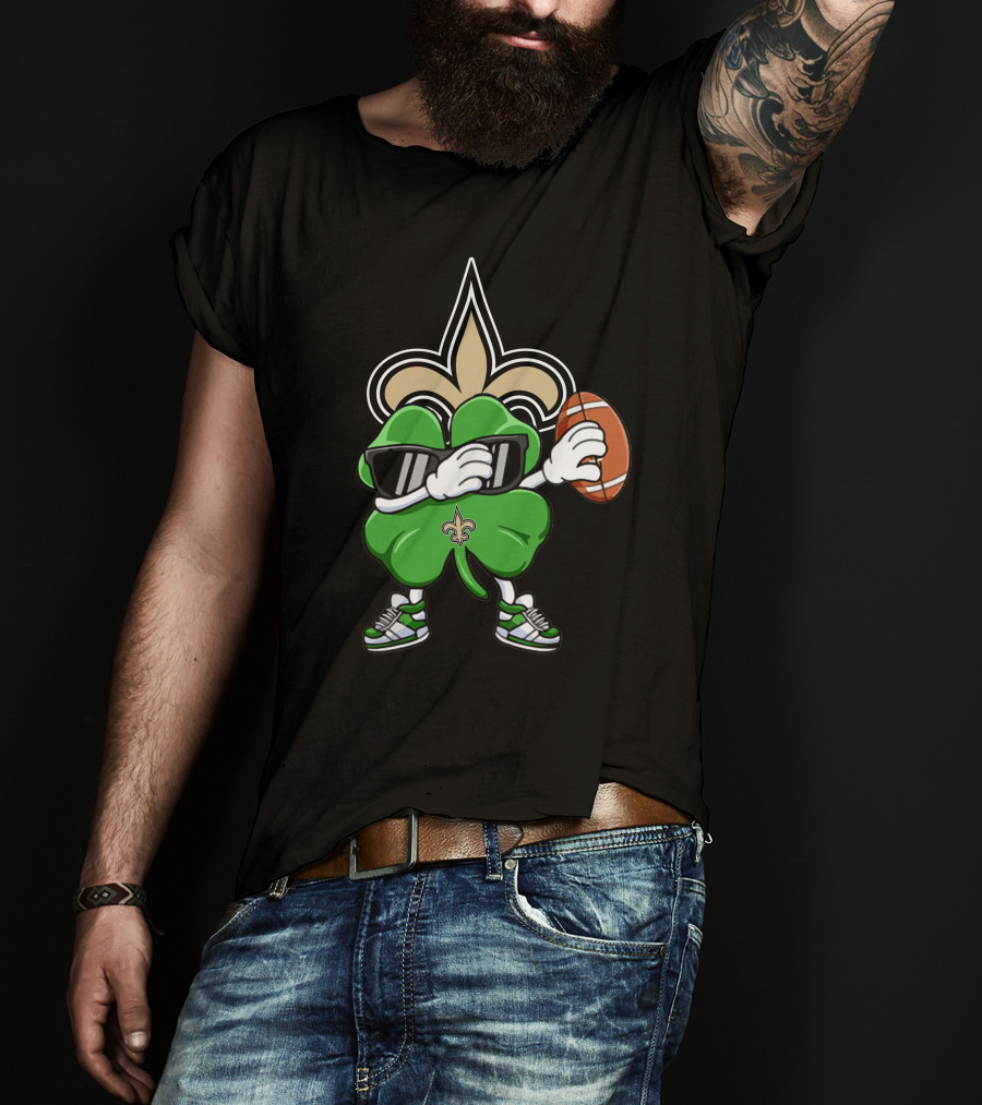 New Orleans Saints Shamrock Football Dab Fleur-de-lis T-Shirt
