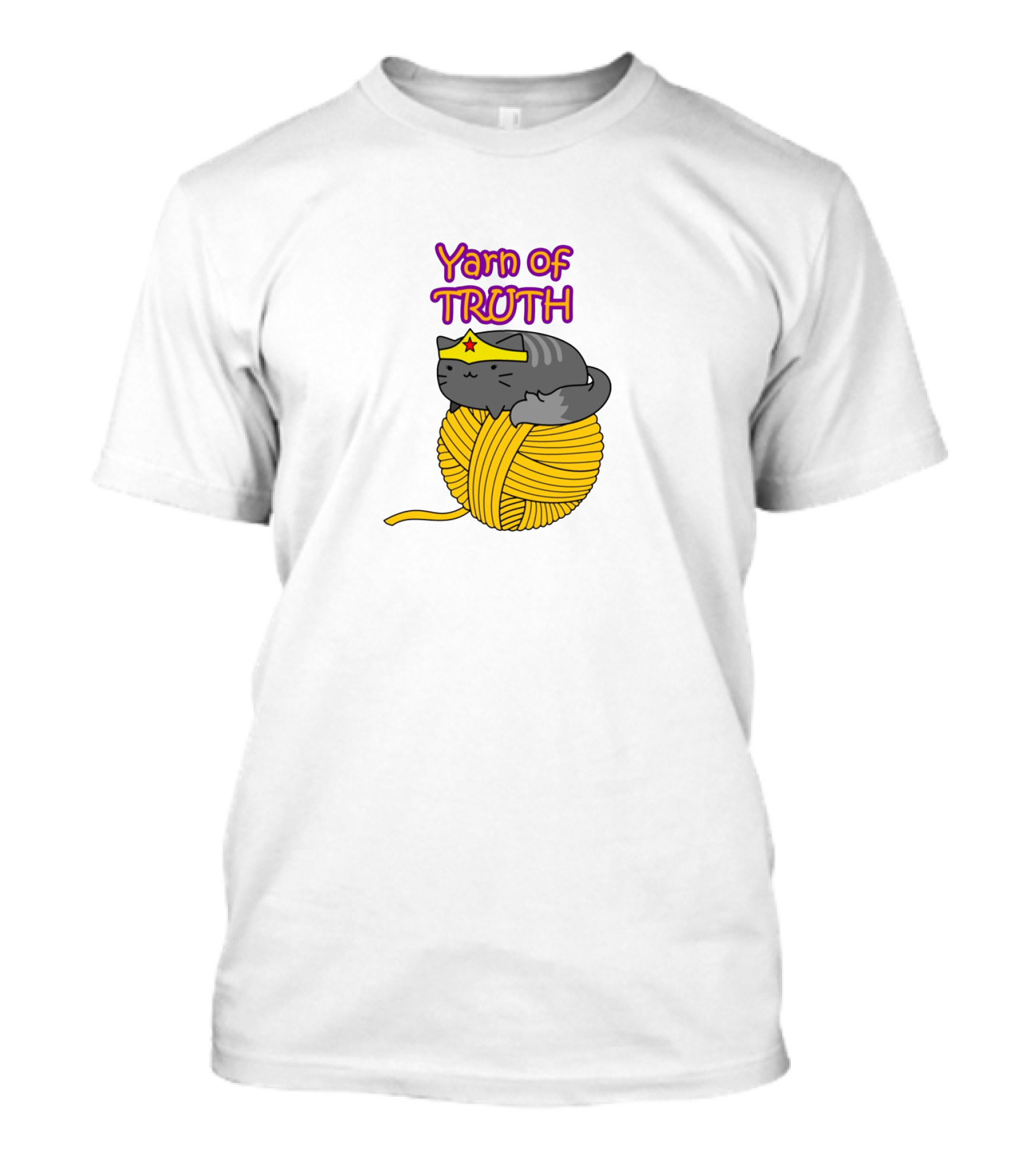 Yarn Of Truth Cat On Yellow Ball Of Yarn With Wonder Woman Headband T-Shirt