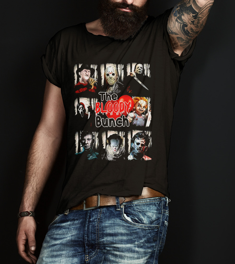 The Bloody Bunch Freddy Jason Michael Ghostface Chucky Pinhead Pennywise Leatherface T-Shirt