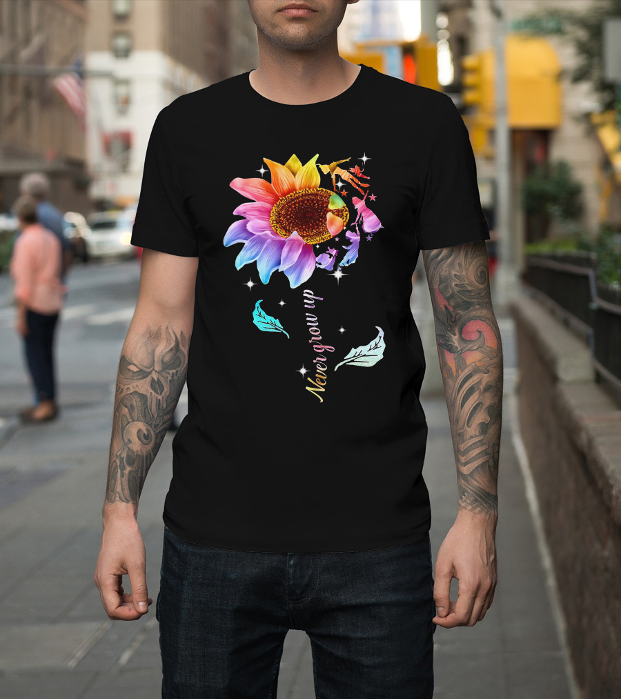 Never Grow Up Peter Pan Rainbow Flower Fantasy T-Shirt