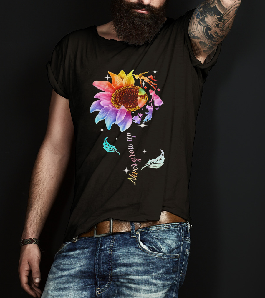 Never Grow Up Peter Pan Rainbow Flower Fantasy T-Shirt