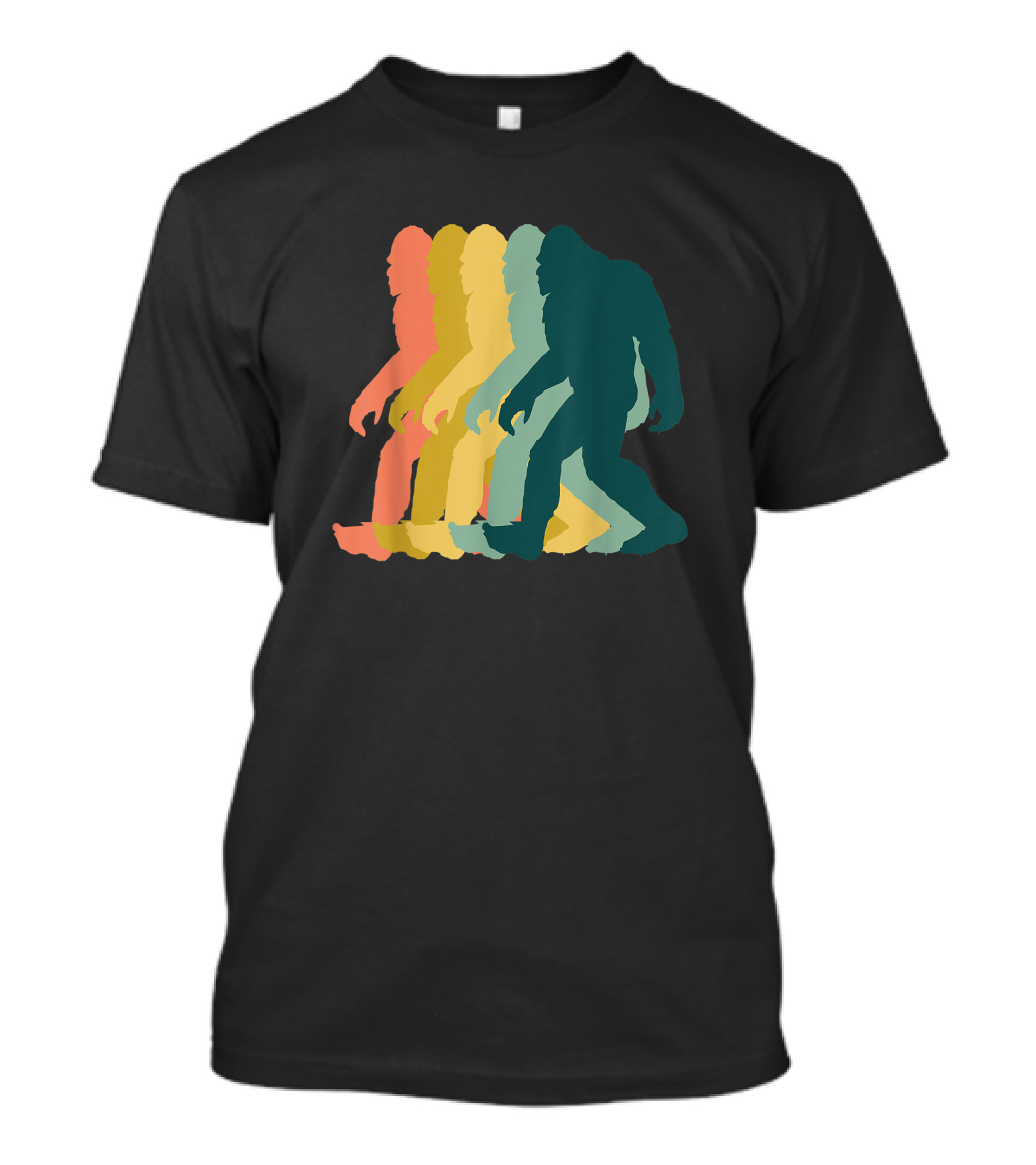 Vintage Retro Rainbow Walking Bigfoot Silhouette 1970s T-Shirt