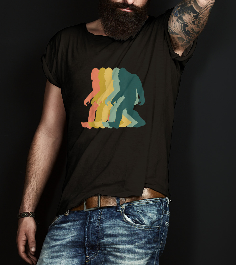 Vintage Retro Rainbow Walking Bigfoot Silhouette 1970s T-Shirt