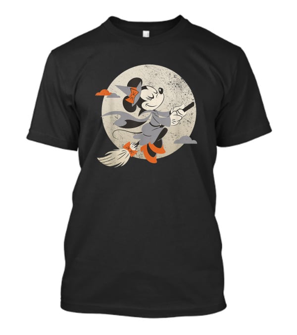 Disney Minnie Mouse Witch On Broomstick Full Moon Halloween T-Shirt