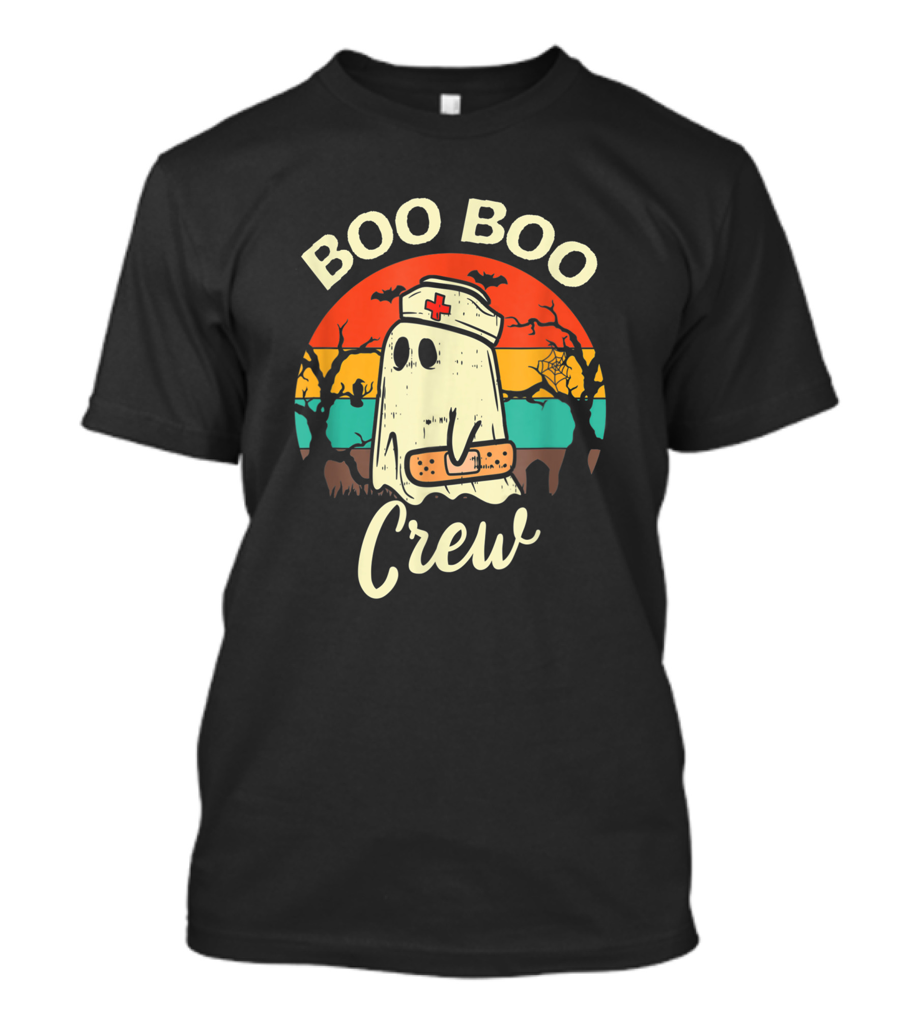 Boo Boo Crew Funny Nurse Ghost Halloween With Bats And Bandage T-Shirt