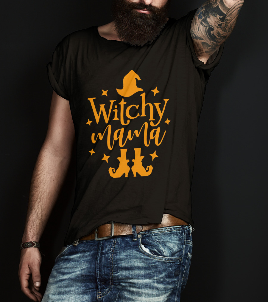 Witchy Mama Wizard Hat Boots Stars T-Shirt