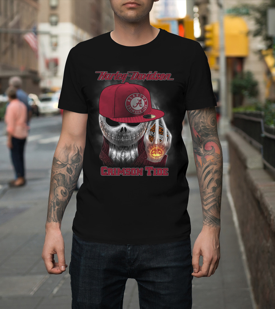 Harley Davidson Alabama Crimson Tide Halloween Skull T-Shirt