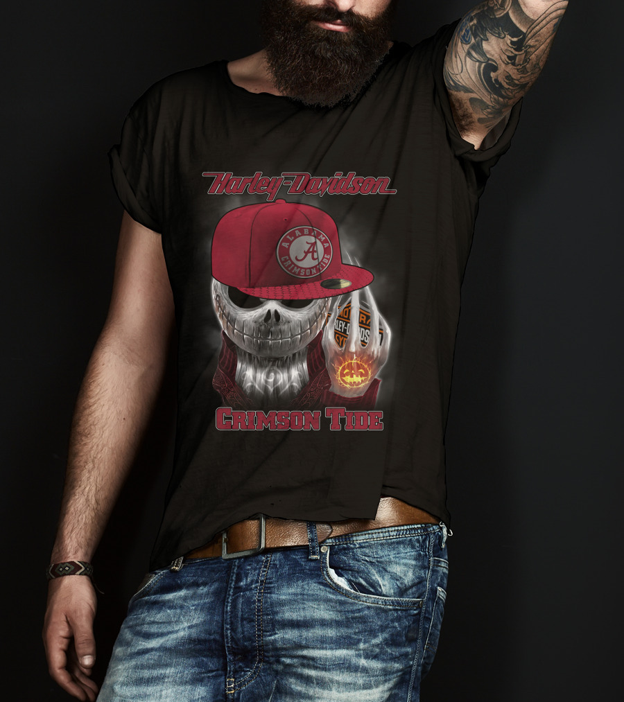 Harley Davidson Alabama Crimson Tide Halloween Skull T-Shirt