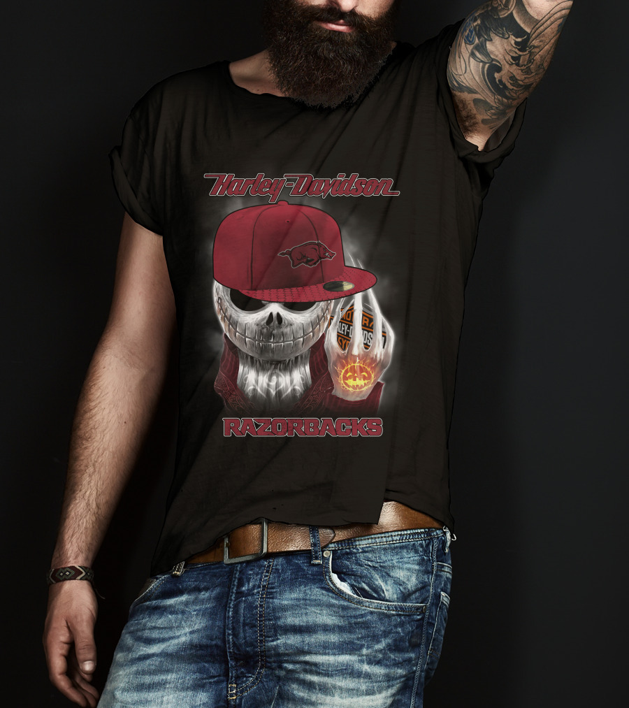 Harley Davidson Razorbacks Skull Cap Arkansas T-Shirt