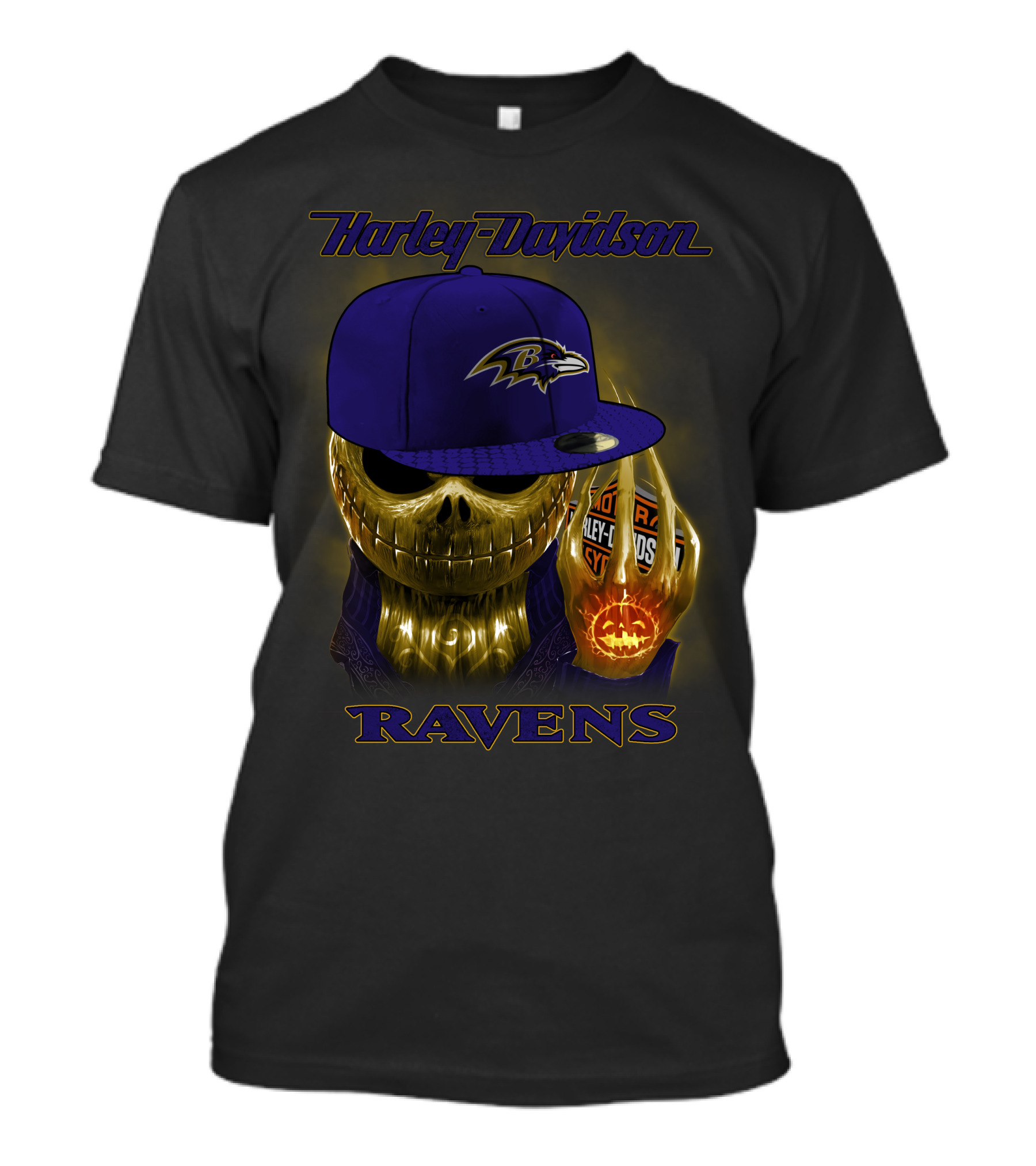 Harley Davidson Ravens Baltimore Skull With Cap T-Shirt