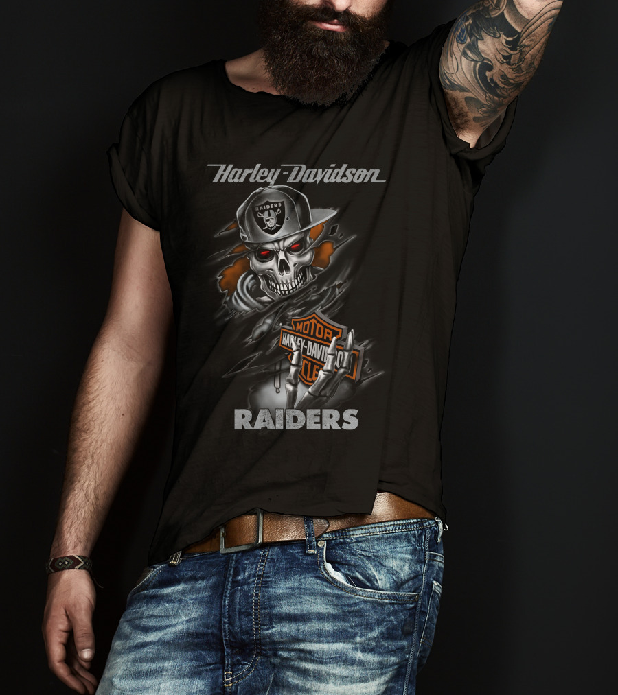 Harley Davidson Raiders Skeleton With Hat T-Shirt