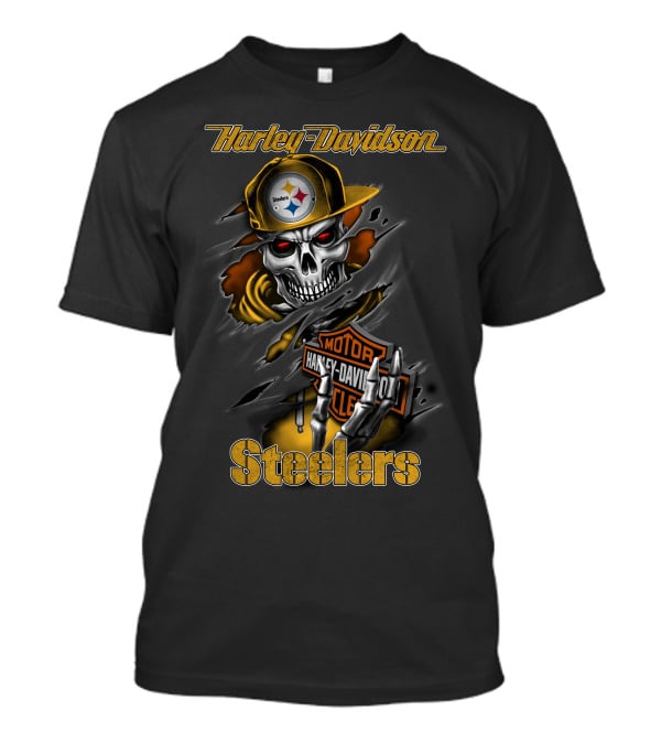Harley Davidson Steelers Skeleton With Pittsburgh Steelers T-Shirt