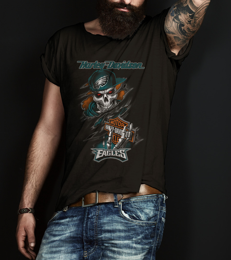 Harley Davidson Philadelphia Eagles Skeleton Motor Eagles T-Shirt