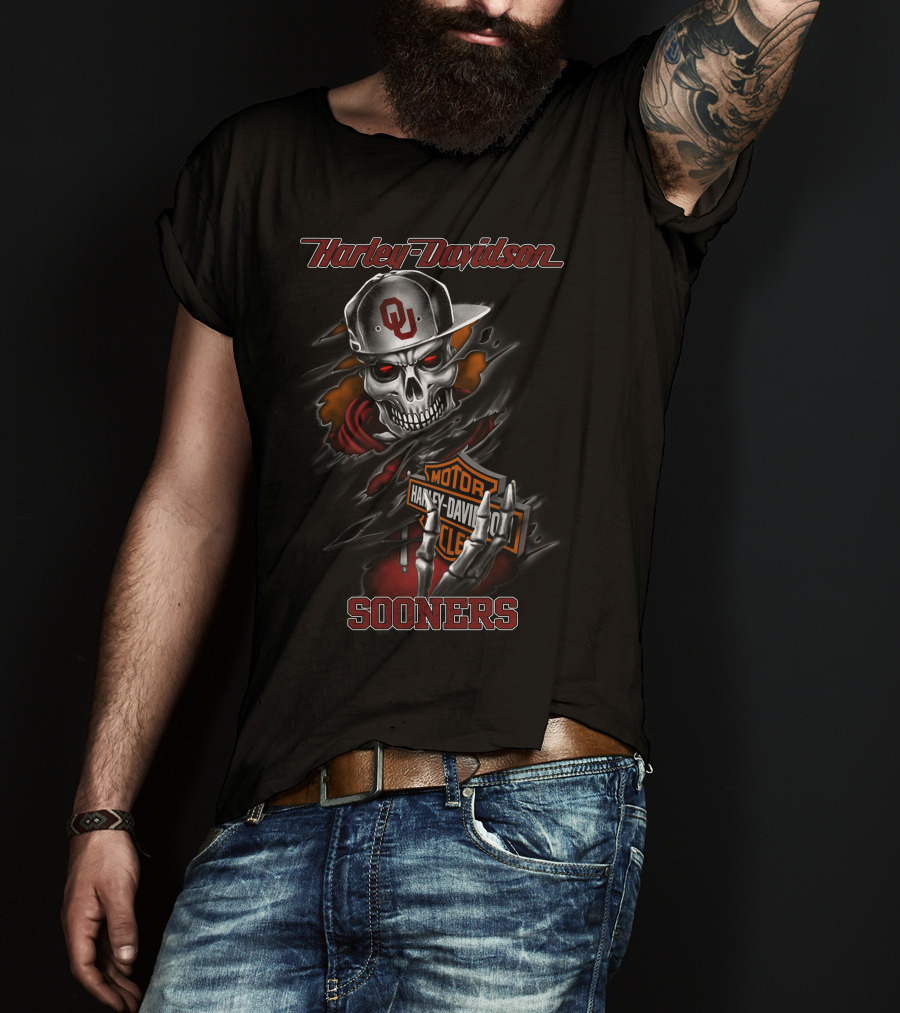 Harley Davidson Skeleton Ou Cap Sooners T-Shirt