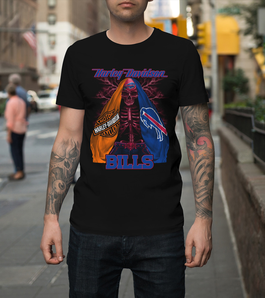 Harley Davidson Buffalo Bills Motorcycles Skull T-Shirt
