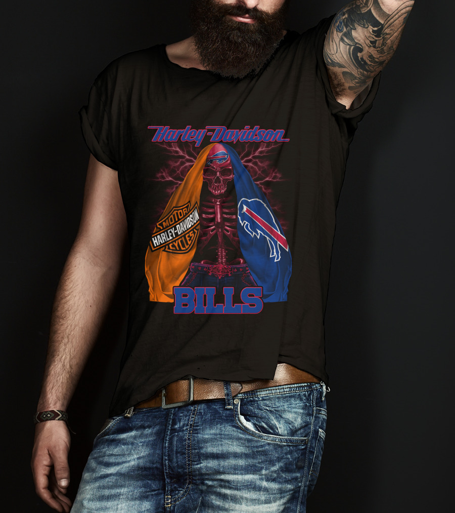 Harley Davidson Buffalo Bills Motorcycles Skull T-Shirt