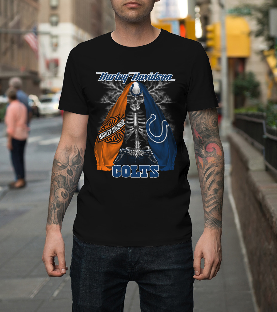 Harley Davidson Motorcycles Skull Indianapolis Colts T-Shirt