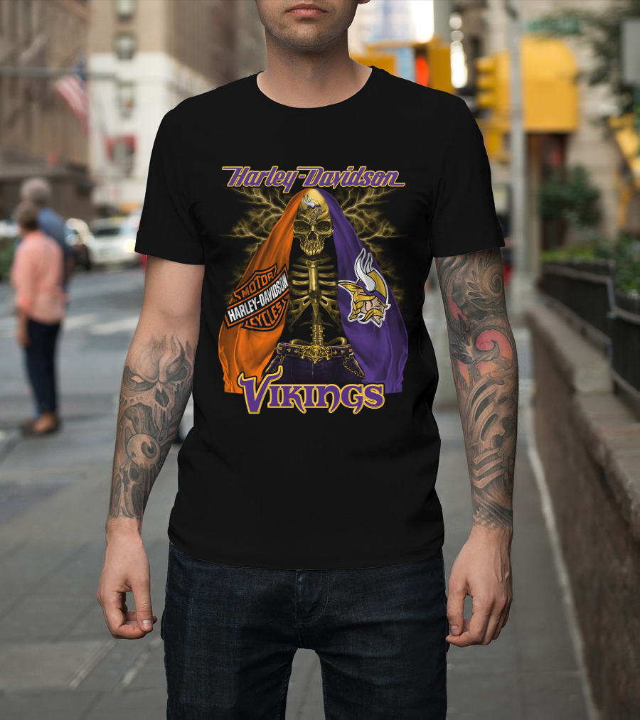 Harley Davidson Minnesota Vikings Motorcycle Skeleton T-Shirt