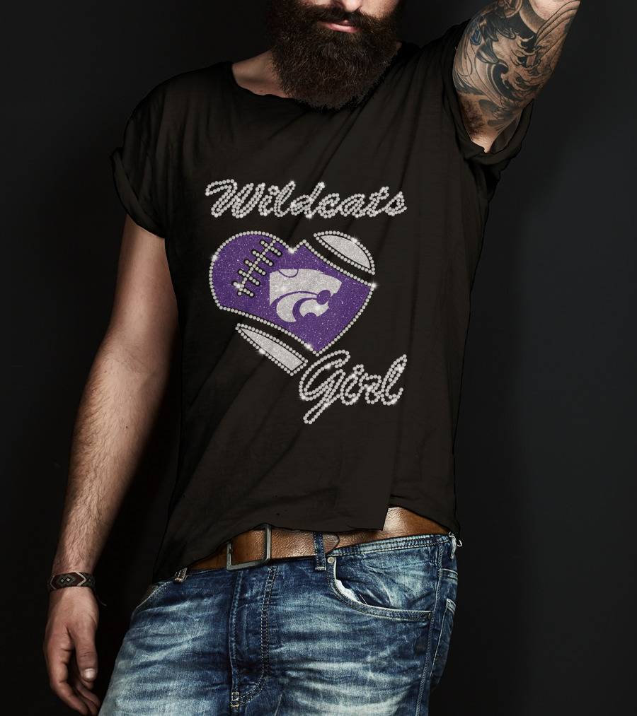 Wildcats Girl Kansas State Heart Football T-Shirt