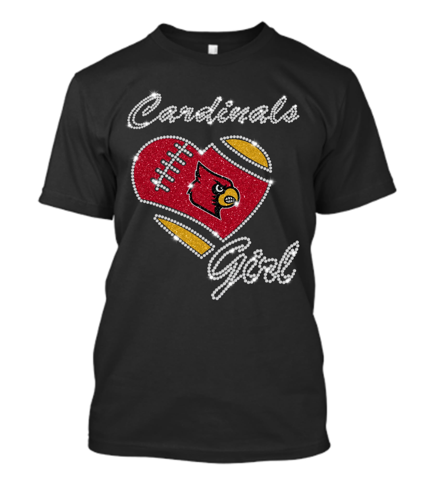 Cardinals Girl Louisville Football Heart Sparkle T-Shirt