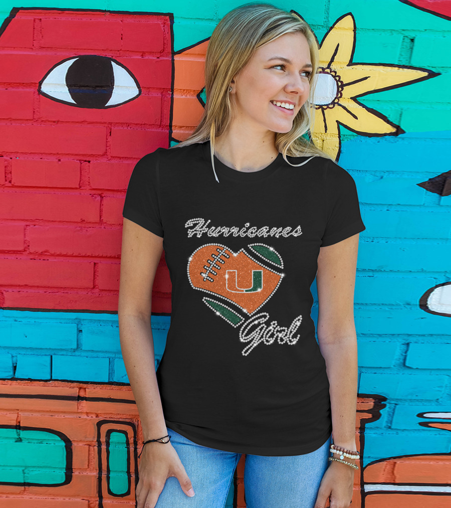 Hurricanes Girl Miami Hurricanes Heart Football U T-Shirt