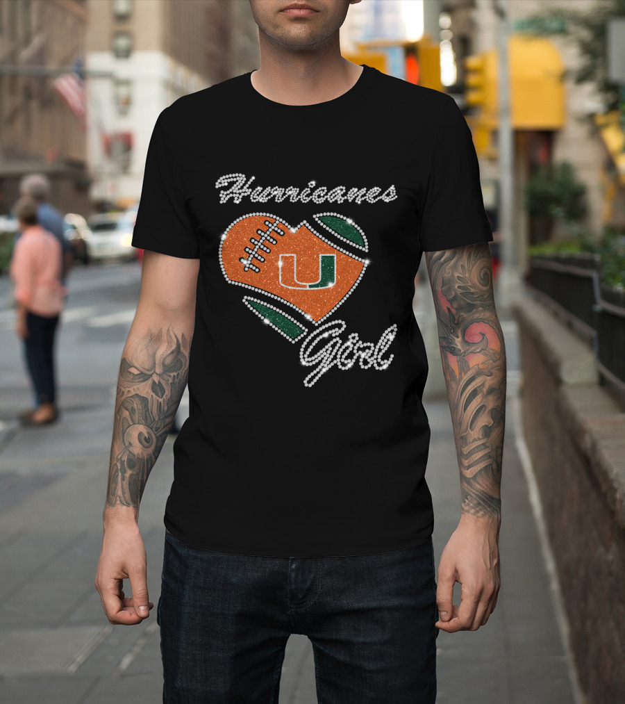 Hurricanes Girl Miami Hurricanes Heart Football U T-Shirt